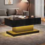 High-gloss Lift-Up Tea Table, LED Coffee Table with Storage, 100x50x45 cm