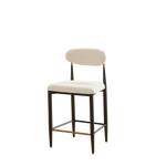 2-Pack Counter Height Bar Stools French Country Upholstered Curved Back - Black/Coffee Frame Cream Fabric