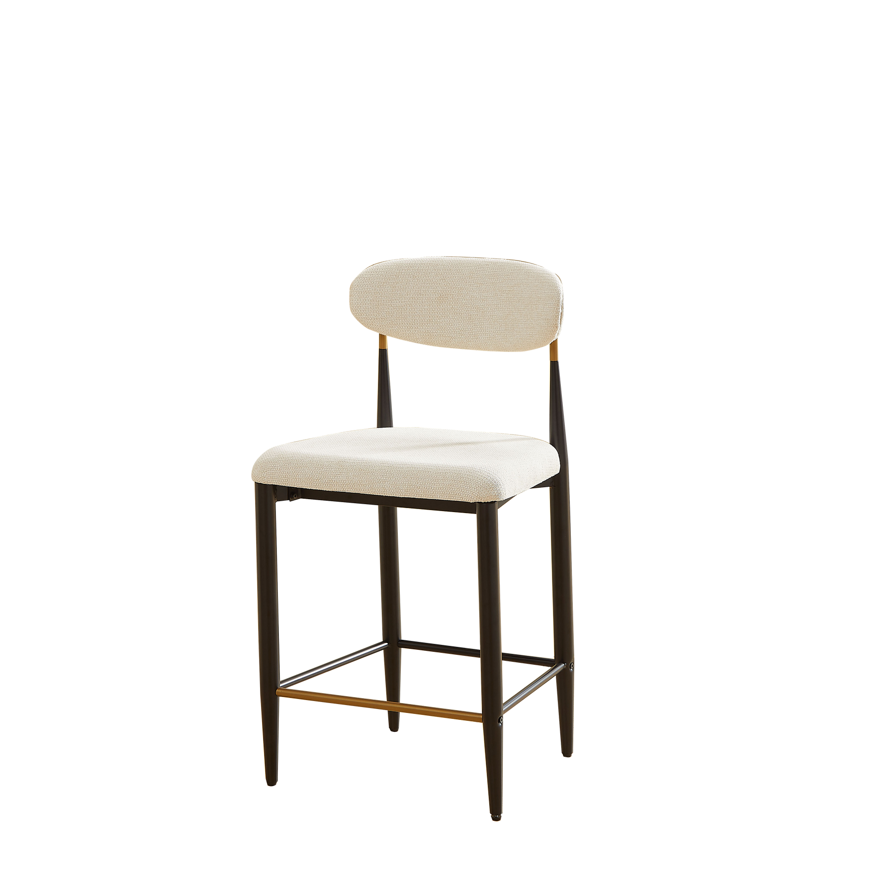 2-Pack Counter Height Bar Stools French Country Upholstered Curved Back - Black/Coffee Frame Cream Fabric