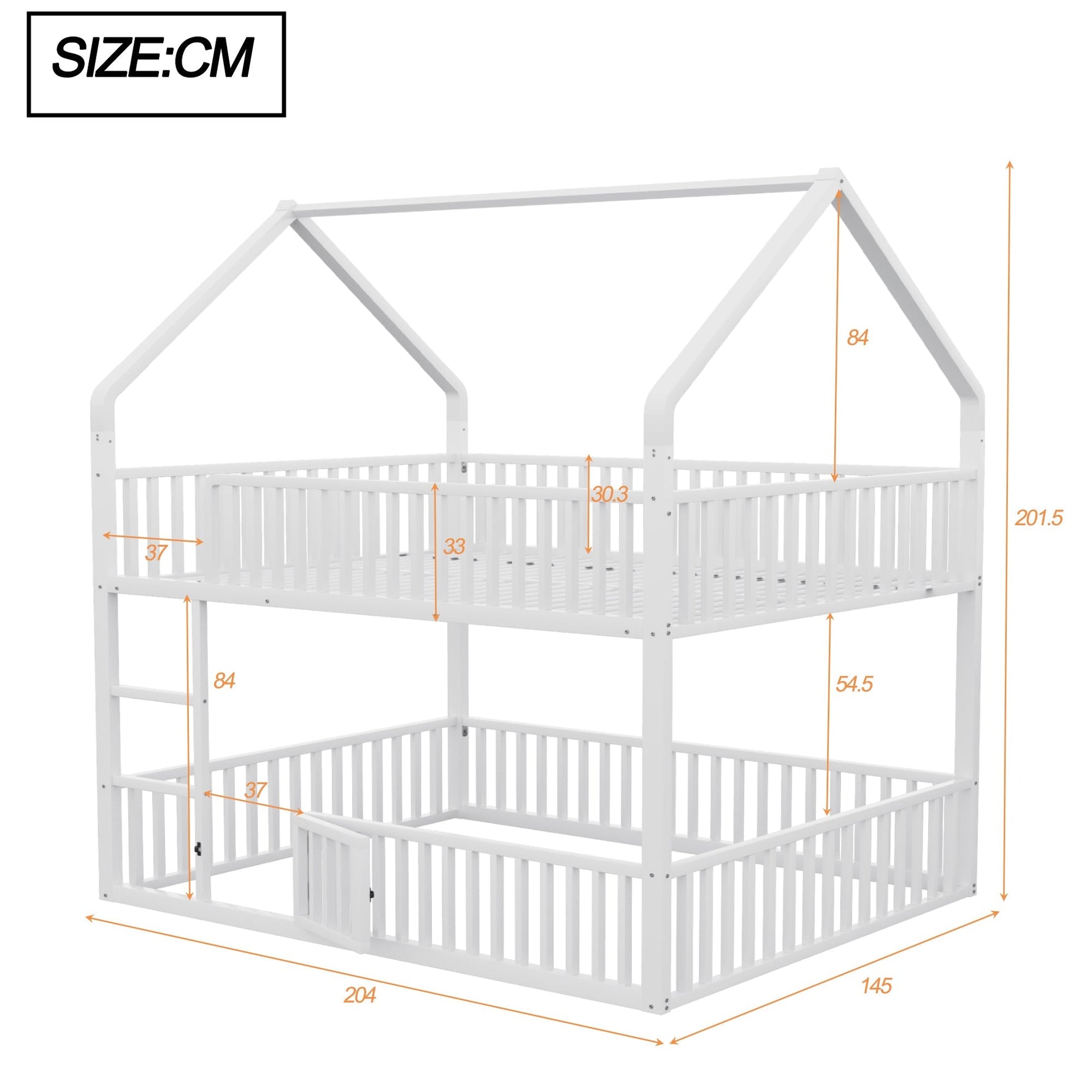 Children's Bunk Bed 140*200, Double Bed with Stairs & Loft Design, White Metal