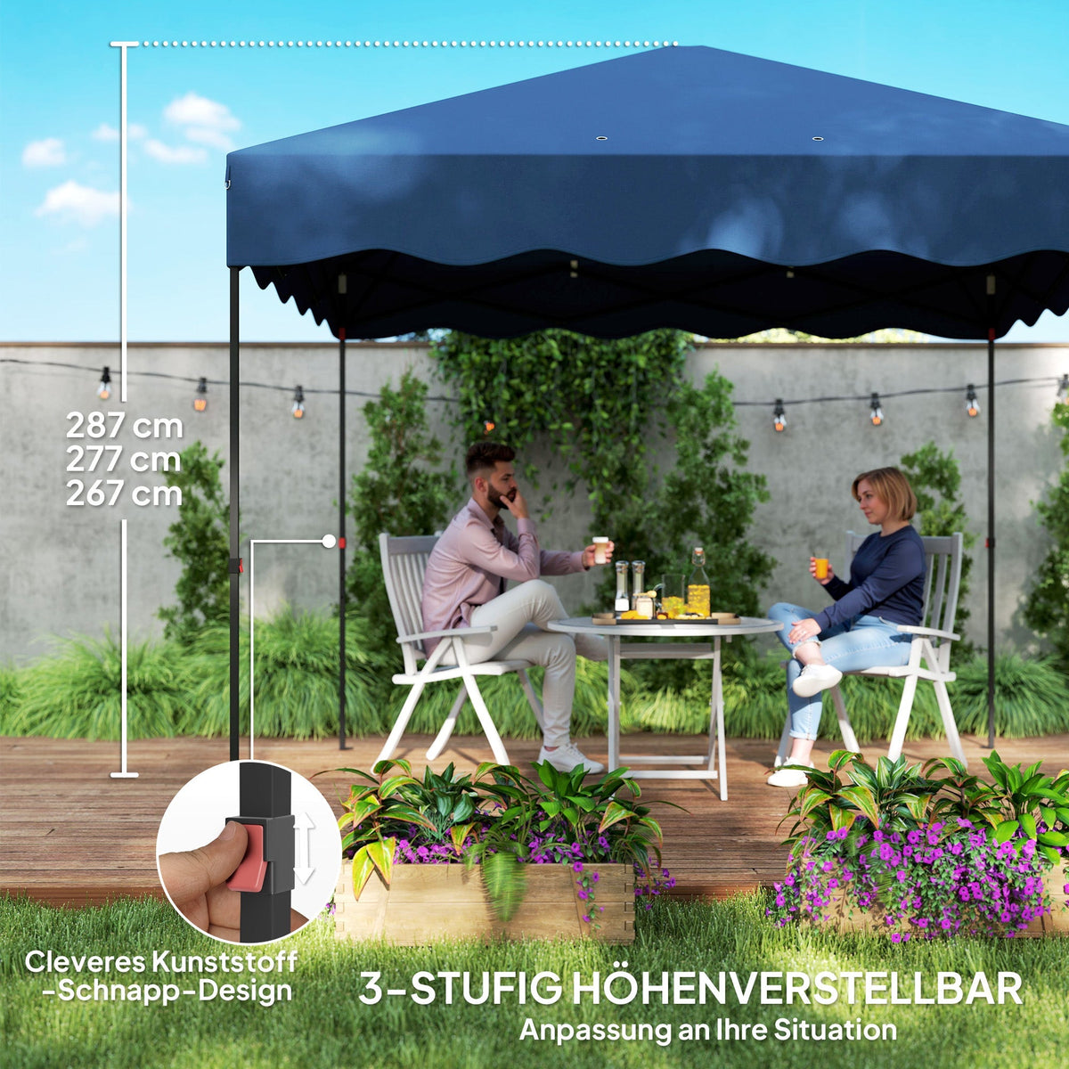 Gazebo 3x3m Pop-Up, Water-Repellent, UV Protection 50+, Dark Blue