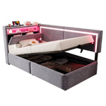 Upholstered Sofa Bed 90x200 LED USB Hydraulic Storage Light Grey Velvet