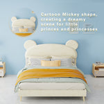 Modern Upholstered Bed 140x200cm with Mattress, Cartoon Design, Beige