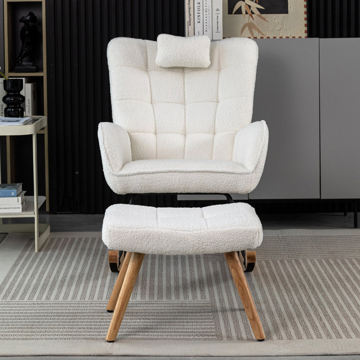Ergonomic Rocking Chair with Footstool, 92cm High, 65cm Seat, White