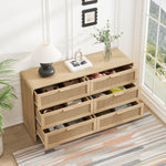 Arc Shaped Corner Cabinet, 6-Drawers Rattan Storage, Natural