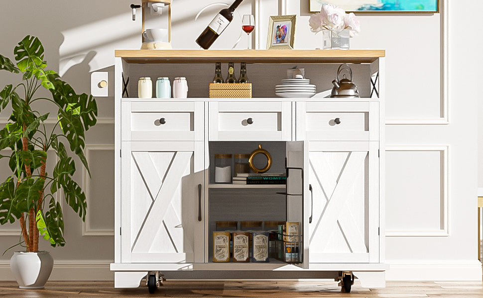 Modern Kitchen Island 118x43x98cm Mobile Storage Towel Rail - White