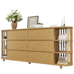 Sideboard 160cm Roman Design Bamboo Shelves 6 Drawers Oak