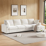 Chenille L-Shape Sofa Reversible Storage Armrests Fold-Out Table USB/Type-C - Beige