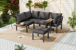 Garden Furniture Set with Sofa and Multi-functional Tables, Galvanized Steel and Wood-look Plastic, Grey and Black