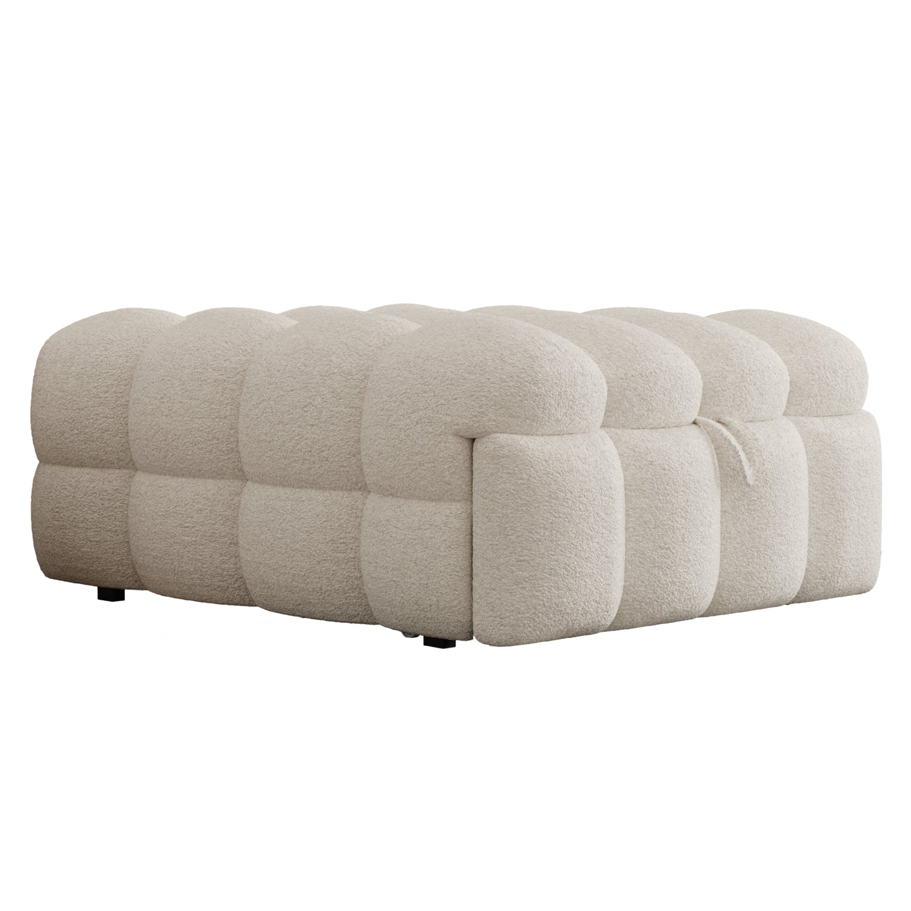 Upholstered Bed 2-in-1 Footstool Pull-out Sofa Bed Single Teddy Fabric Beige