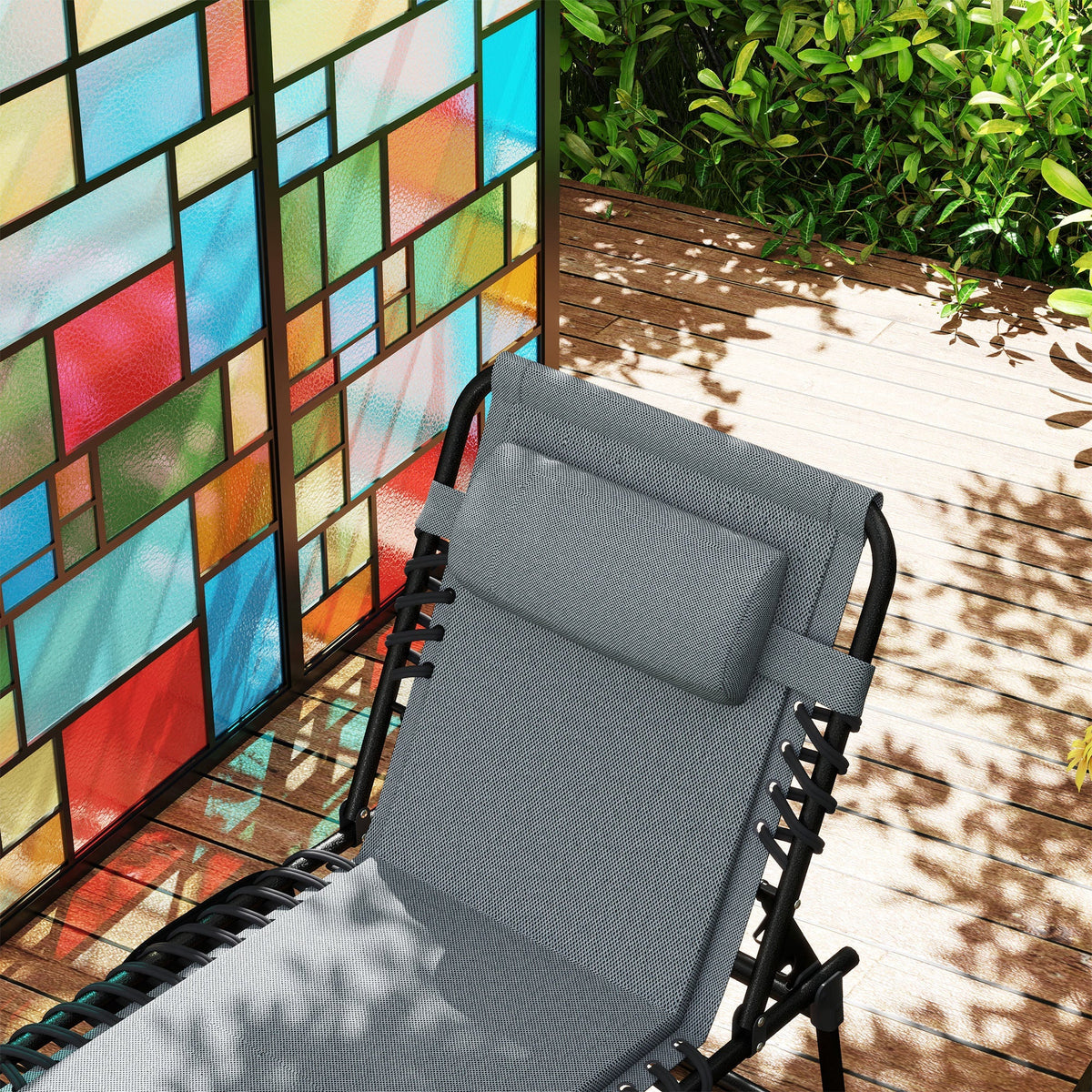 Folding Sun Lounger, Padded 5-Position Adjustable Weatherproof, Dark Grey