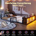 Metal Flatbed 140x200 cm with Lockers & LED Lights, Black
