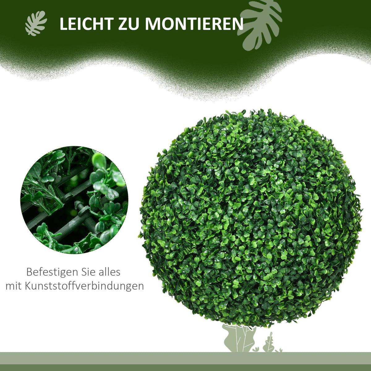 Boxwood Ball Set 2 Artificial Plants UV Protection Indoor/Outdoor, Green
