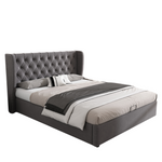 Upholstered Double Bed 140x190cm Hydraulic Storage Ear Shape Velvet - Grey