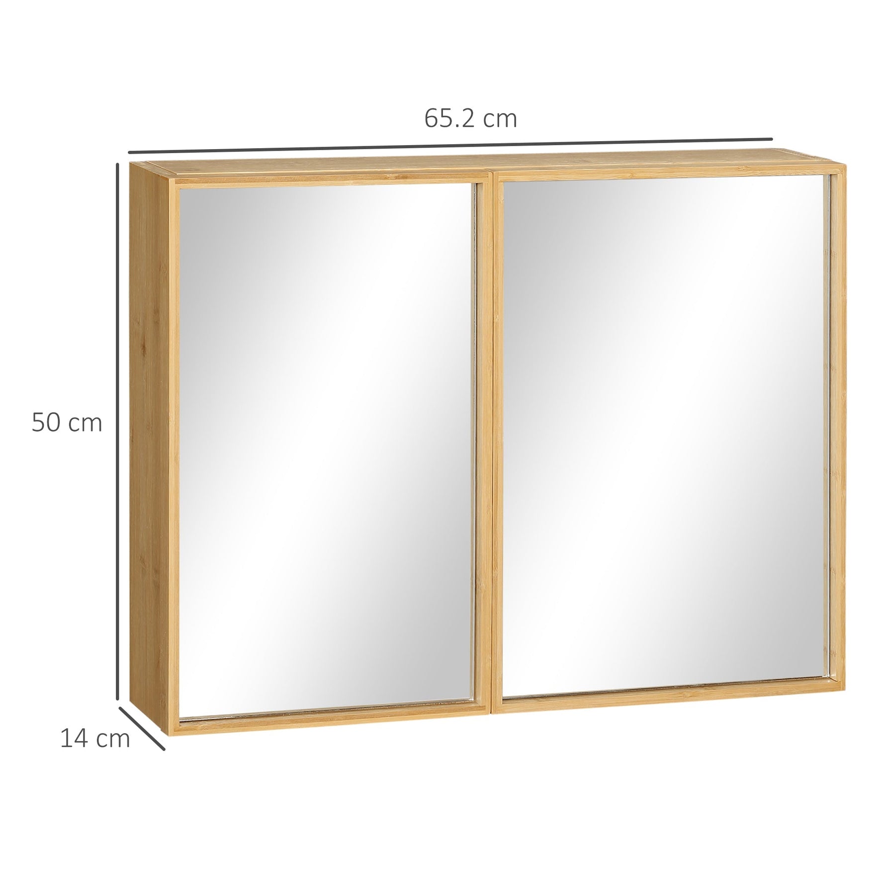 Bathroom Mirror Cabinet Double Door 3 Shelves Wall-Mounted Bamboo Natural