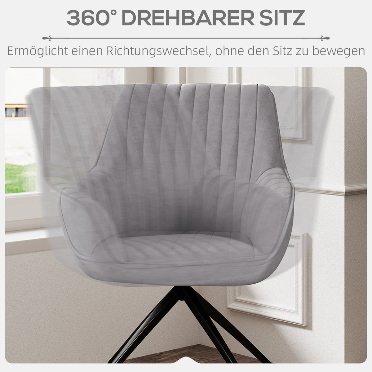 Swivel Lounge Chair, Armrests Metal Legs, Dark Grey Velvet
