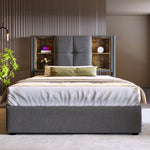Single Bed with Wireless Charging & Storage, 90x200cm, Grey Cotton