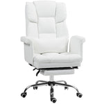Office Chair, Ergonomic Reclining with Footrest, White Faux Leather