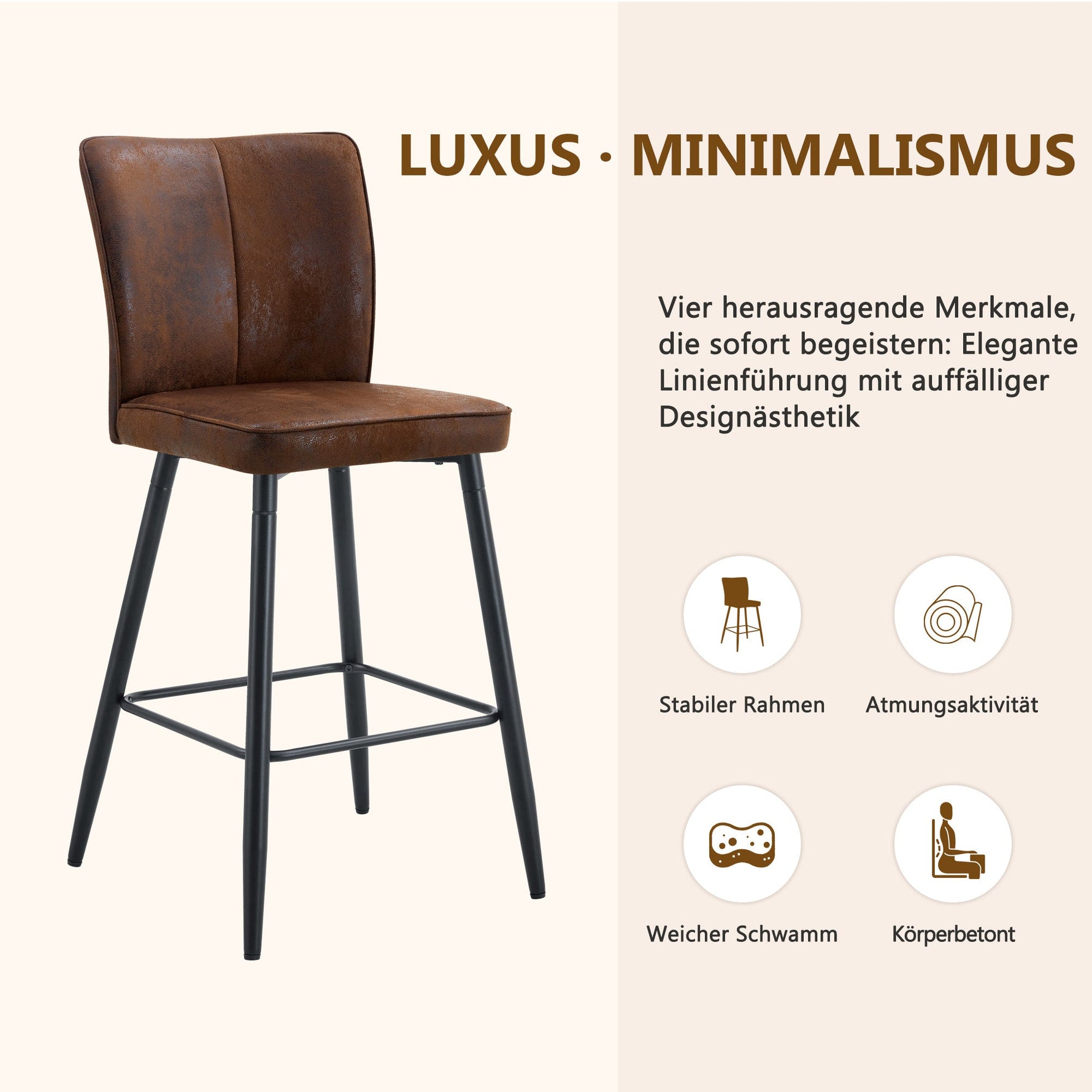 Bar Chair Set 101cm High 2-Piece - Brown Technology Fabric