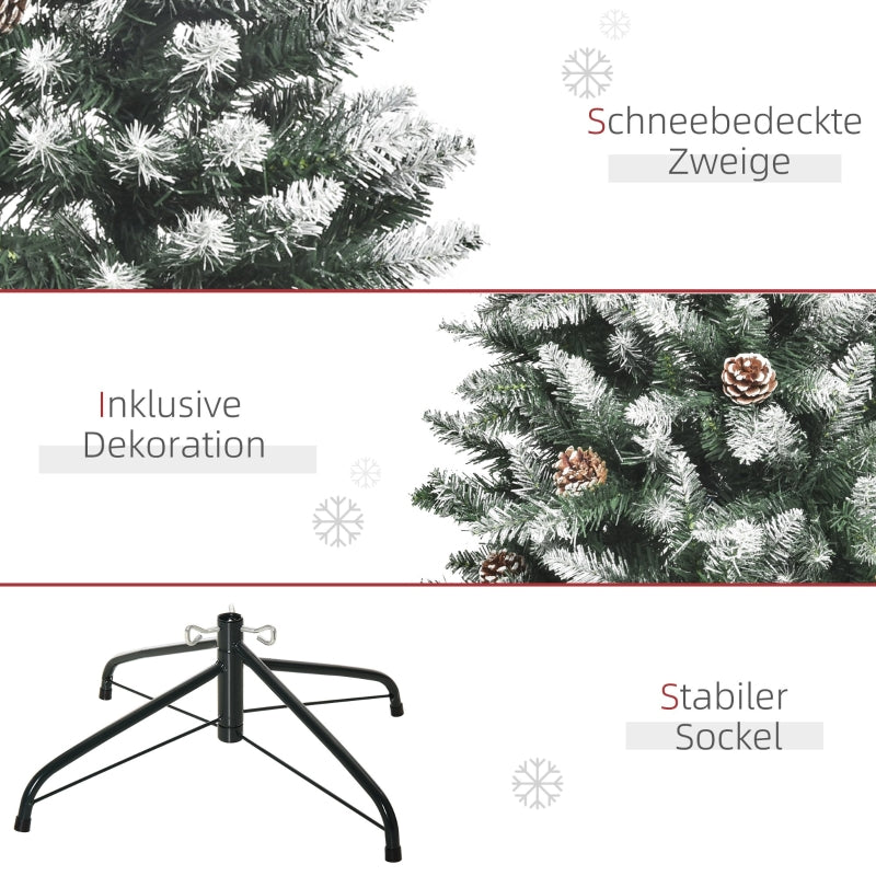 Artificial Christmas Tree, 630 Branches, 37 Cones, Snowy Tips, Fireproof, 150 cm