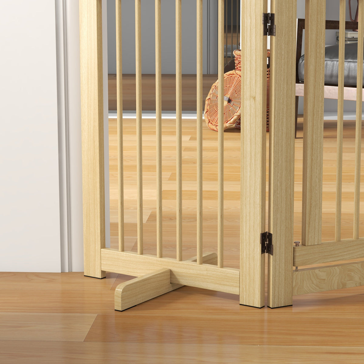 Dog Barrier 4-part 204 x 75 cm Foldable with Door, Wooden Natural