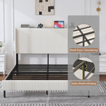 Bed Frame 180x200 Upholstered Platform Wing Headboard Metal Slats Fabric
