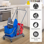 Cleaning Trolley 2 Buckets 4 Wheels Metal/PP Blue/Red