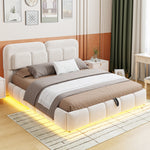 Upholstered Double Bed 140x200 Light Strip Storage Beige Velvet