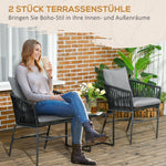 Garden Chairs Set of 2 Cushioned Boho Style Metal Frame, Black