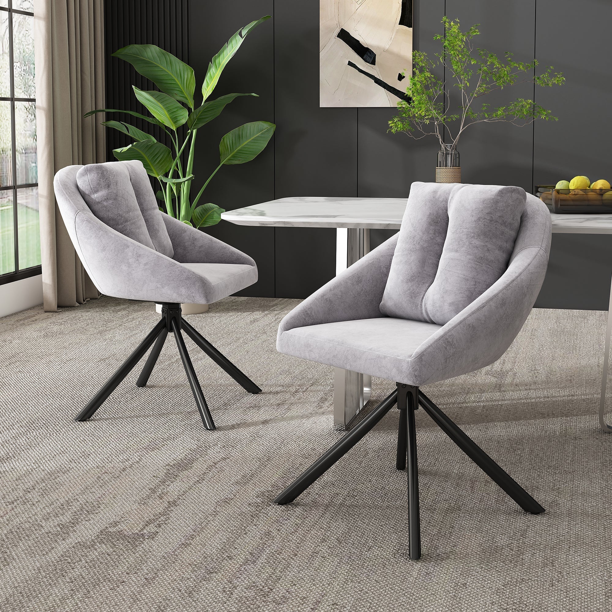 Swivel Dining Chair with Ergonomic Design and Breathable Fabric, Grey Velvet