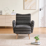 Modern Armchair with Side Pocket and Solid Wood Legs, Circular Pattern Fabric