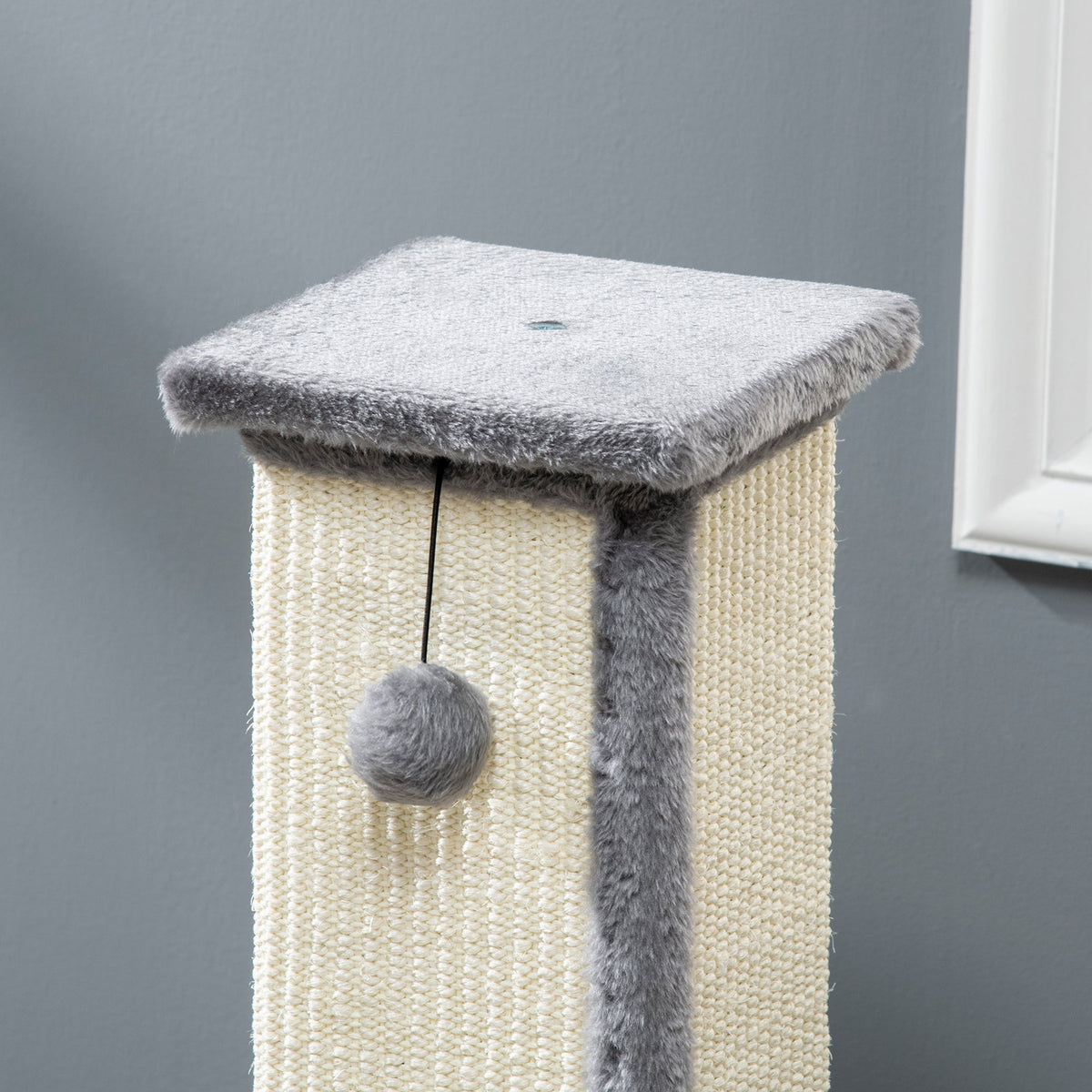 Sisal Scratching Post, 81cm high, play ball, for cats up to 5kg, Grey/Cream