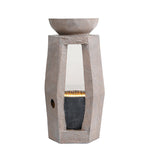 Garden Fountain with LED Lighting, Water Pump and Decorative Basin, Artificial Stone Beige
