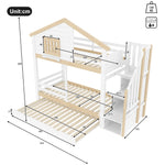 Bunk Bed 90x200cm with Trundle & Storage Ladder, White + Natural