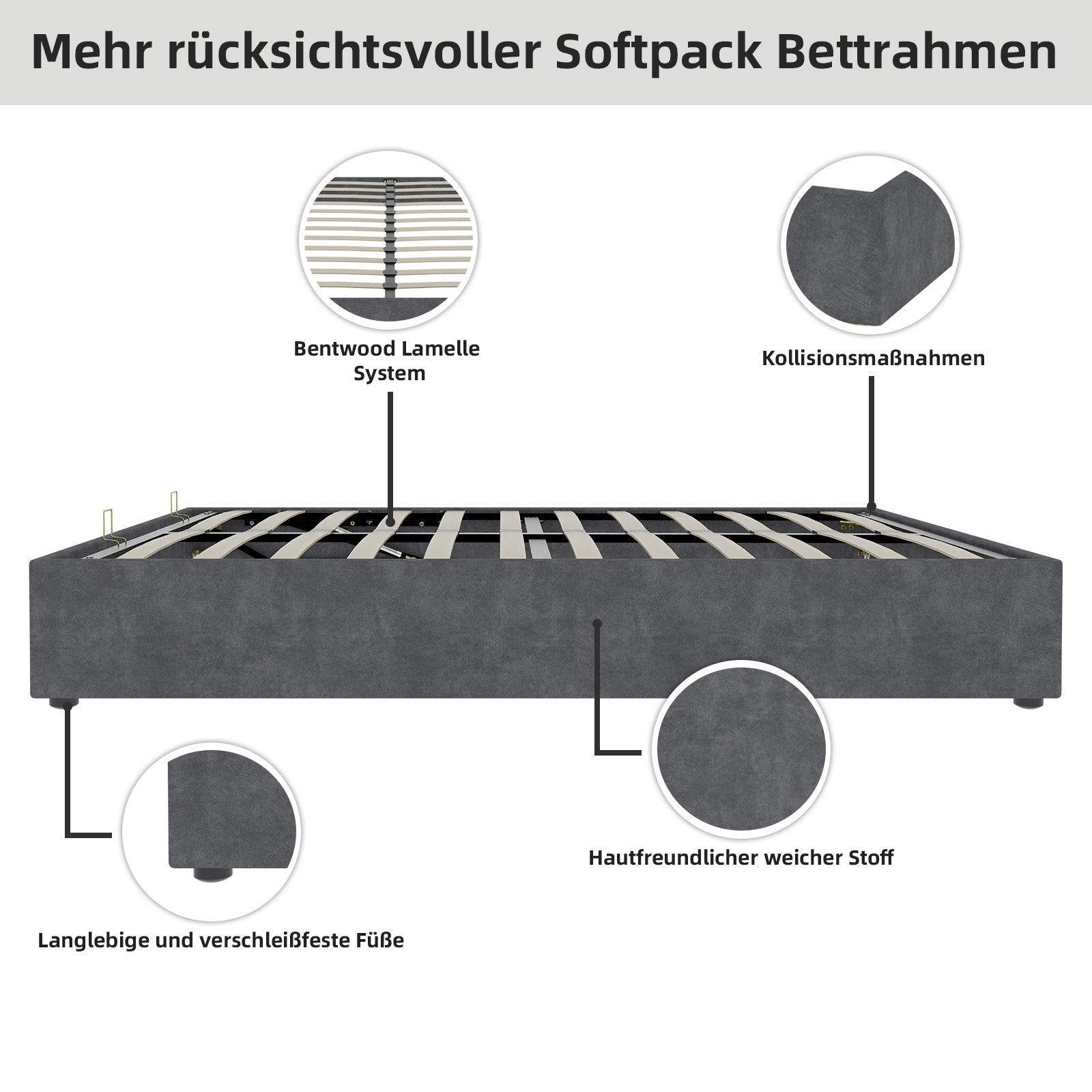 Bed Frame 160x200cm Lift Storage - Dutch Velvet Grey