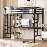 Loft Bed 90x200cm with Desk and 2 Bookshelves - Black Metal