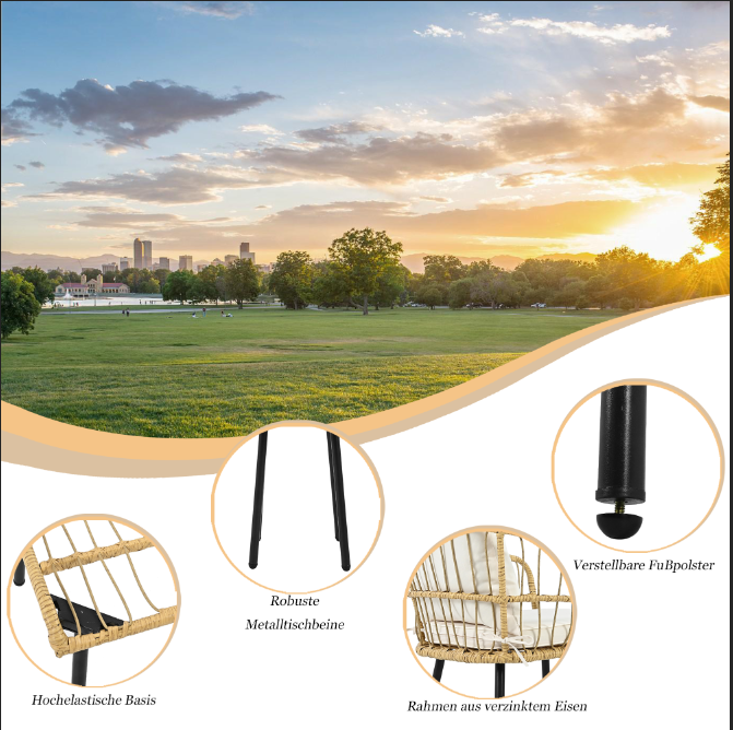 5-Piece Garden Lounge Set with Table, Chairs & Stools, Natural Rattan
