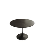 Modern Round Dining Table, Patchwork Black Wood Grain Top, Metal Base