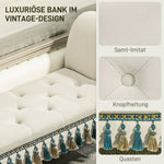 Upholstered Bench with Armrests, Vintage Design, Beige Velvet