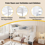 Loft Bed 90x200cm Storage Ladder Shelves - White