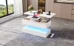 Coffee Table 100x50x51.5cm Lift-Top LED USB Power Outlet Storage, White
