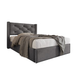 Hydraulic Upholstered Bed, Single 90x200cm with Storage, Grey Cotton