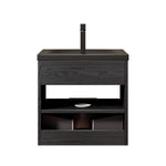 Floating Bathroom Vanity Unit with Ceramic Sink and Storage Drawer, Black Wood Grain