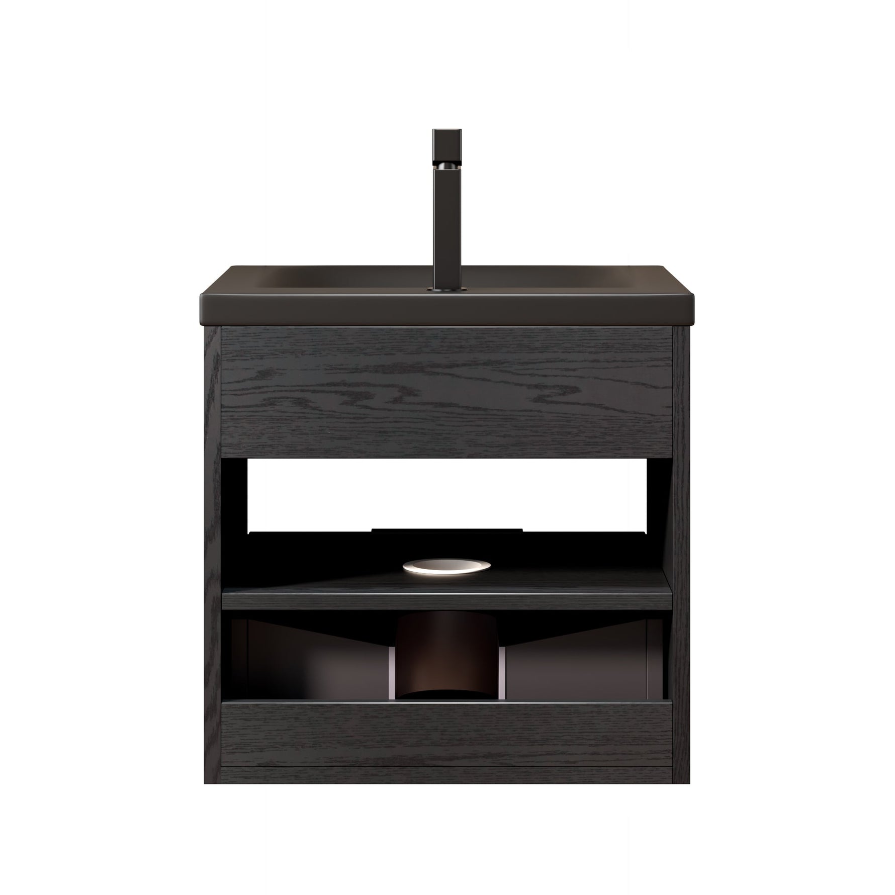 Floating Bathroom Vanity Unit with Ceramic Sink and Storage Drawer, Black Wood Grain