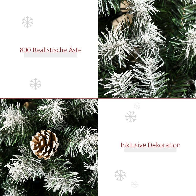 Artificial Christmas Tree, 800 Branches, 61 Cones, Snowy Tips, Fireproof, 180 cm