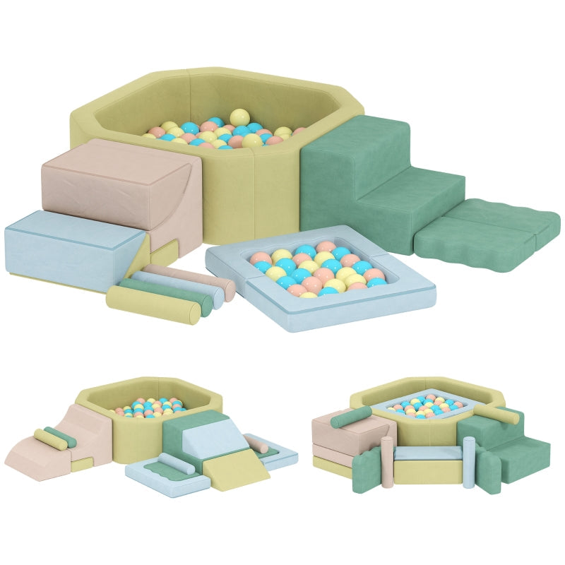 Soft Building Block Set with Ball Pit and 200 Plastic Balls, Indoor Foam, Colorful