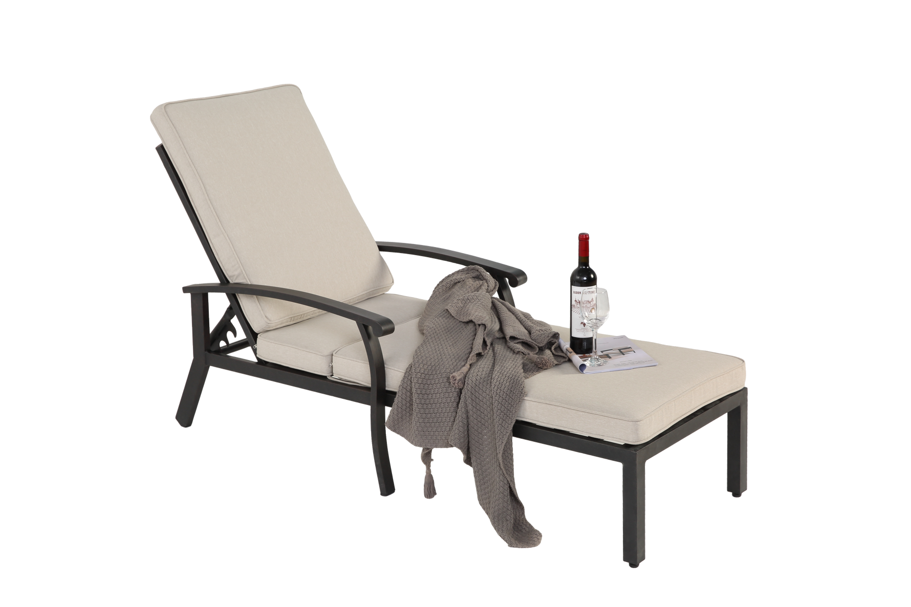 Lounge Patio Chair, Adjustable Recliner Rust-Resistant Aluminum, Beige Cushion