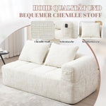 Sofa 2-Seater, Plush Cushion Side Pockets, Beige