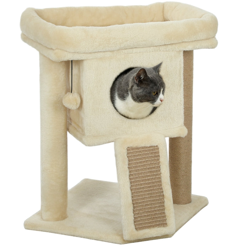 Cat Tree, Jute Scratching Mat, Cat House, Beige