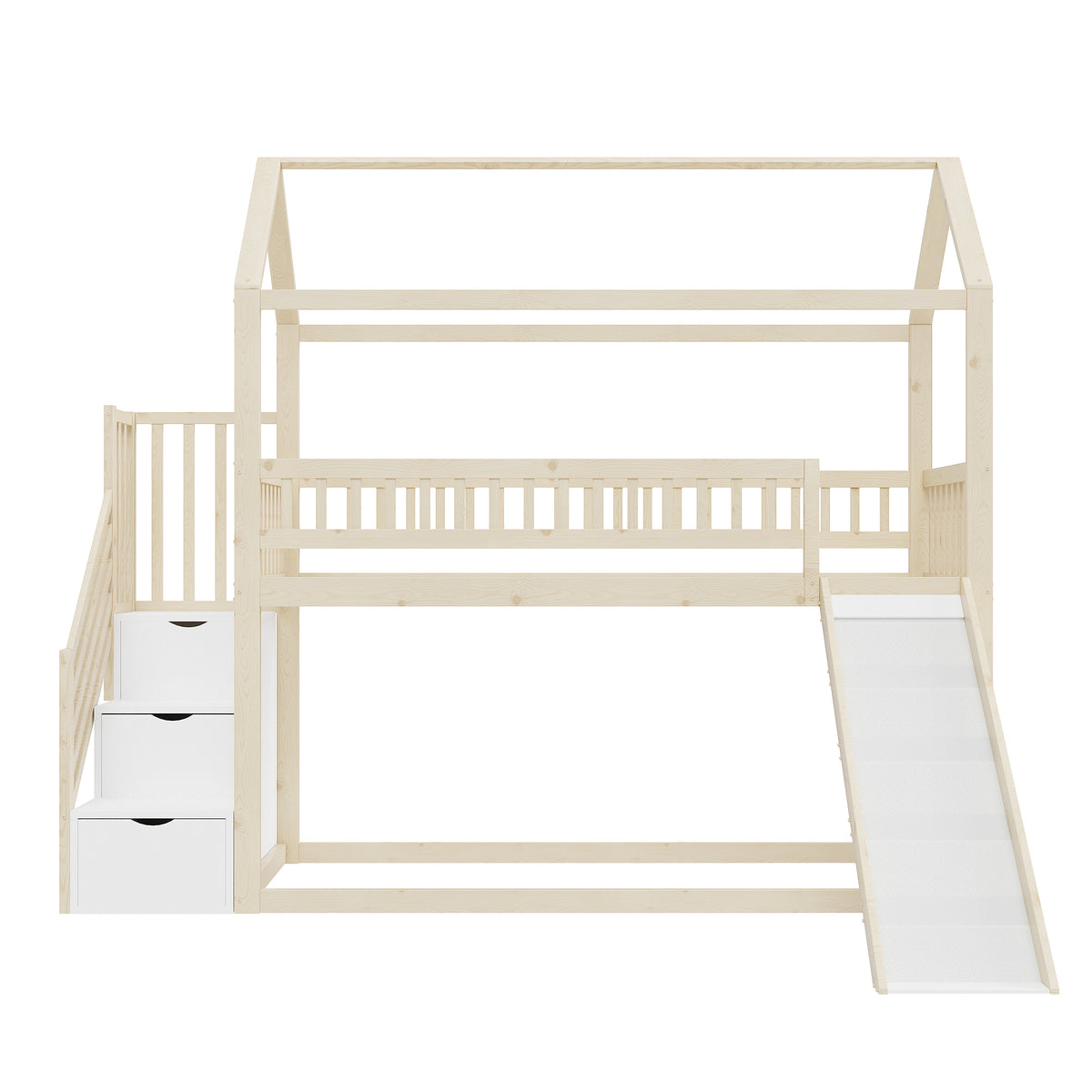 Children's Bunk Bed 90x200cm with Slide & Storage Ladder, Wood